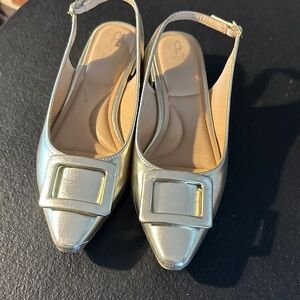 CL by Laundry Metallic Gold Flats with Square Buckle